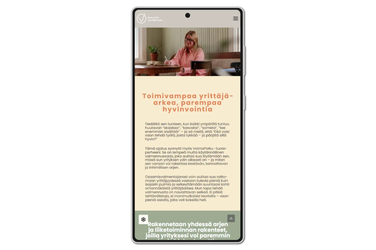 Osaamisvalmentaja wordpress kotisivut mobiililla