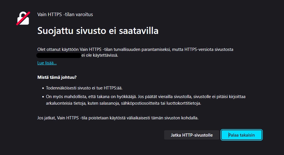 Suojattu sivusto ei saatavilla